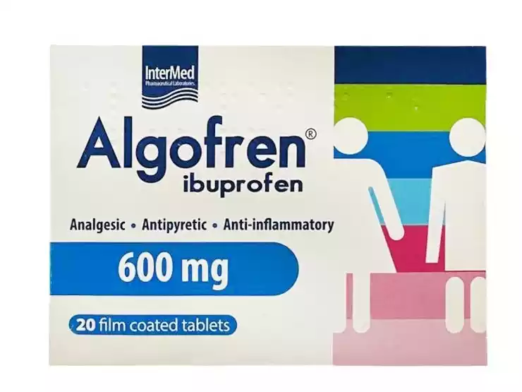 Συσκευασία ALGOFREN με οδηγίες χρήσης και πληροφορίες φαρμάκου για ασφαλή θεραπεία