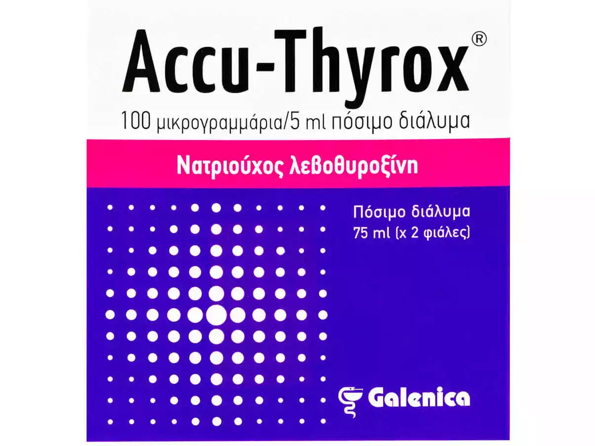 Το ACCU-THYROX διατίθεται σε διάλυμα πόσιμο 50μg/5ml και 100μg/5ml σε φιάλες των 75ml