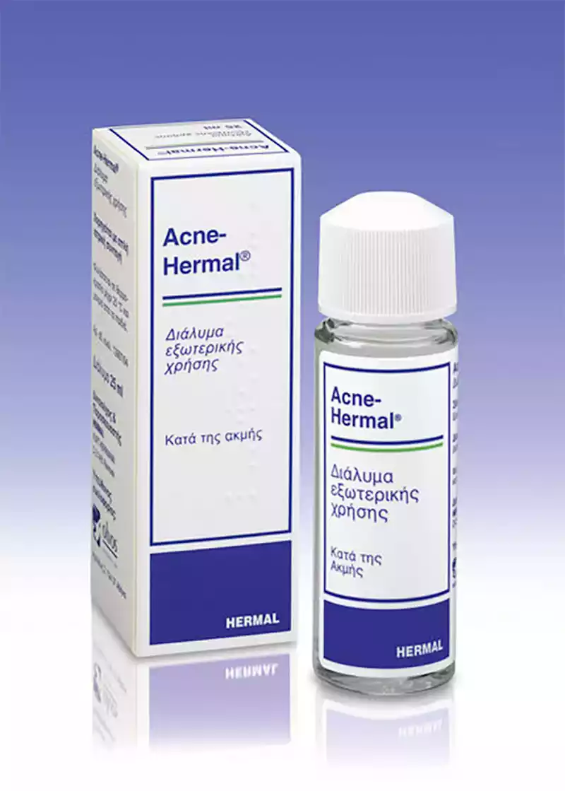 Το ACNE HERMAL διατίθεται σε φιάλη με ειδικό εφαρμογέα για εύκολη τοπική χρήση.