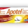 Κουτί και συσκευασία του φαρμάκου APOTEL (παρακεταμόλη) σε διάφορες φαρμακοτεχνικές μορφές.