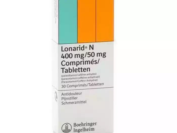 Κουτί φαρμάκου LONARID N (δισκία) σε λευκό ιατρικό φόντο.