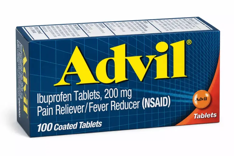 Συσκευασία ADVIL με ιβουπροφαίνη για ανακούφιση πόνου, φλεγμονής και πυρετού με σωστή χρήση.