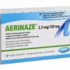AERINAZE συσκευασία φαρμάκου με δεσλοραταδίνη και ψευδοεφεδρίνη για αλλεργική ρινίτιδα