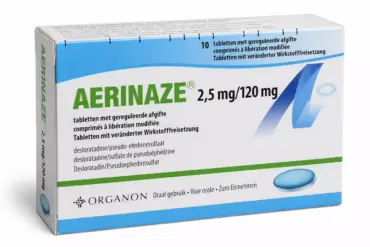 AERINAZE συσκευασία φαρμάκου με δεσλοραταδίνη και ψευδοεφεδρίνη για αλλεργική ρινίτιδα