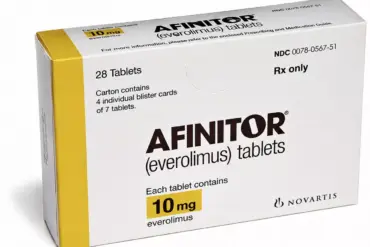AFINITOR συσκευασία φαρμάκου με εβερόλιμους, πληροφορίες για ενδείξεις, χρήση και παρενέργειες
