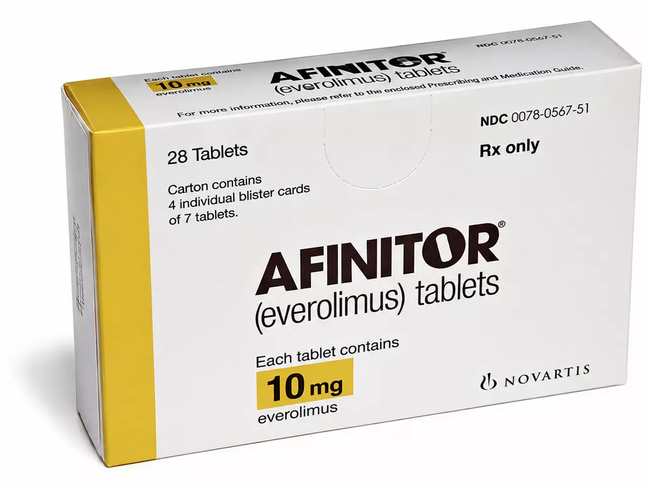 AFINITOR συσκευασία φαρμάκου με εβερόλιμους, πληροφορίες για ενδείξεις, χρήση και παρενέργειες