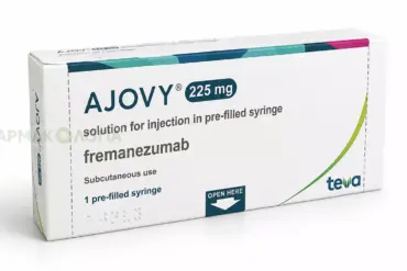 Συσκευασία AJOVY 225 mg με φρεμανεζουμάμπη σε προγεμισμένη σύριγγα για υποδόρια χρήση.