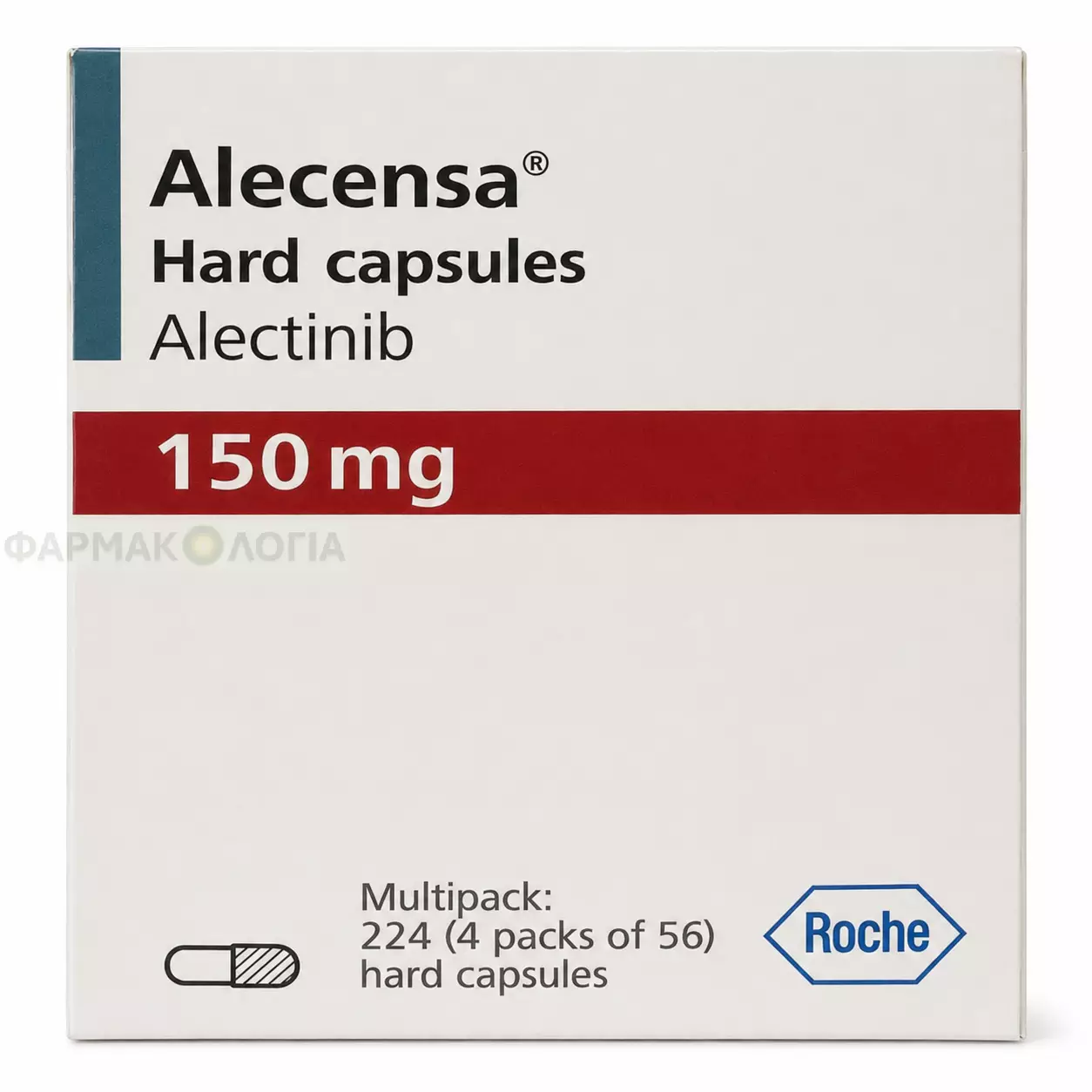 Συσκευασία ALECENSA 150 mg με αλεκτινίμπη σε σκληρές κάψουλες της Roche.
