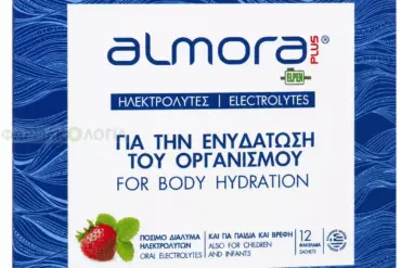 Συσκευασία ALMORA Plus με ηλεκτρολύτες για ενυδάτωση και αναπλήρωση υγρών
